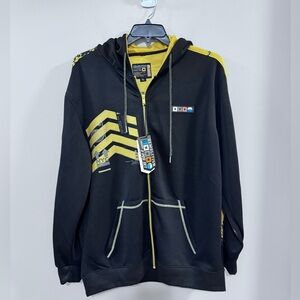 NWT Men's Demolition Tech Gear Black and Yellow Full Zip Graphic Hoodie. Size XL